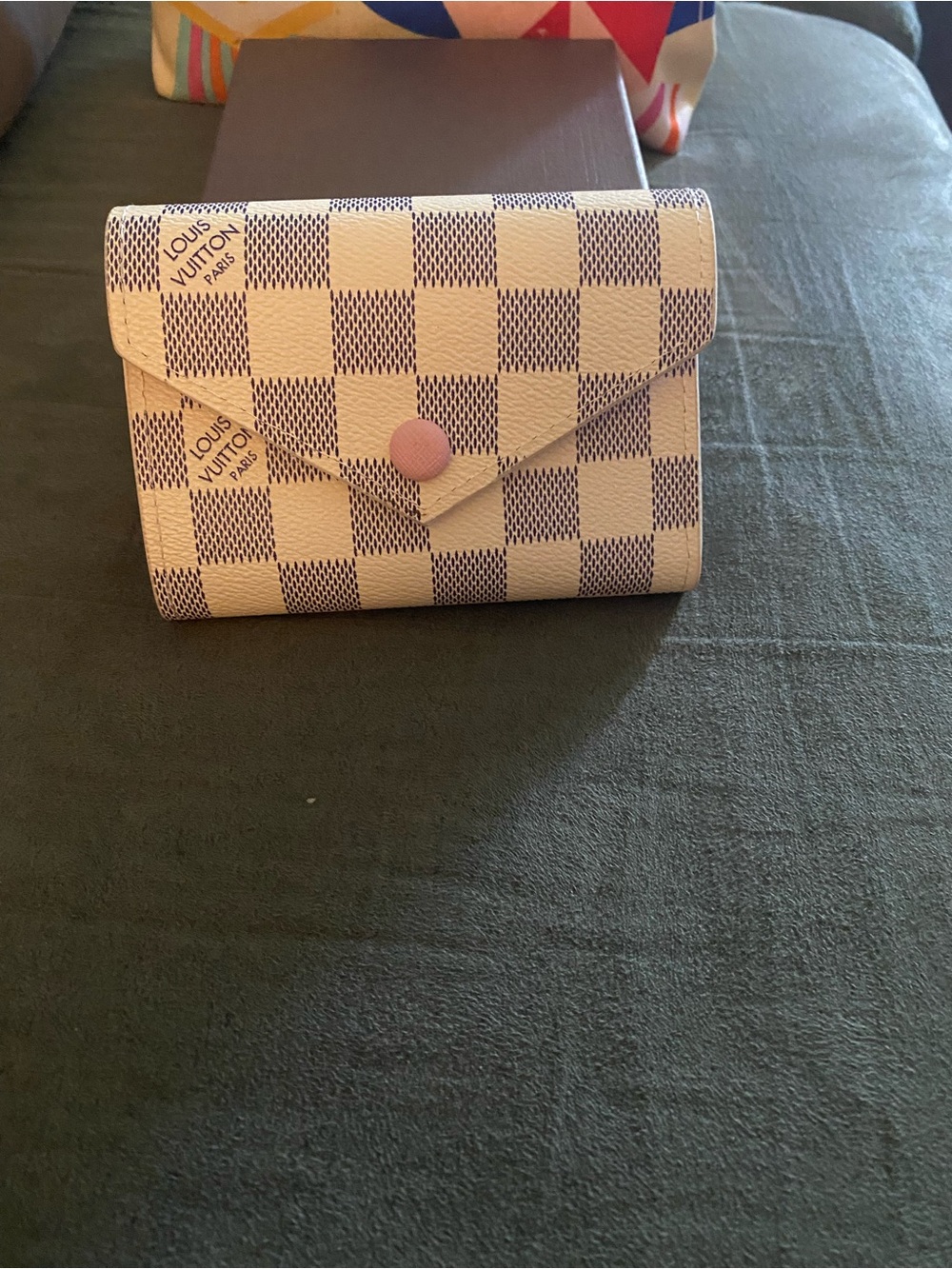 LV White Checkered Compact Wallet with Pink Snap